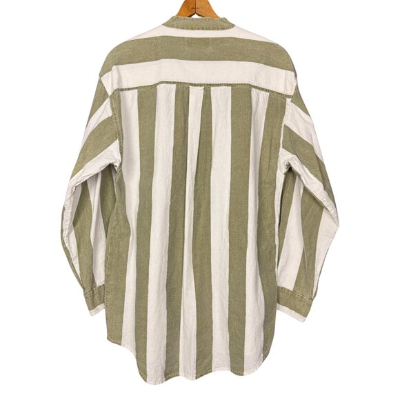 Vintage 90s Green White Stripe Cotton Shirt Preppy Button Down Coastal Grandpa - Picture 9 of 10